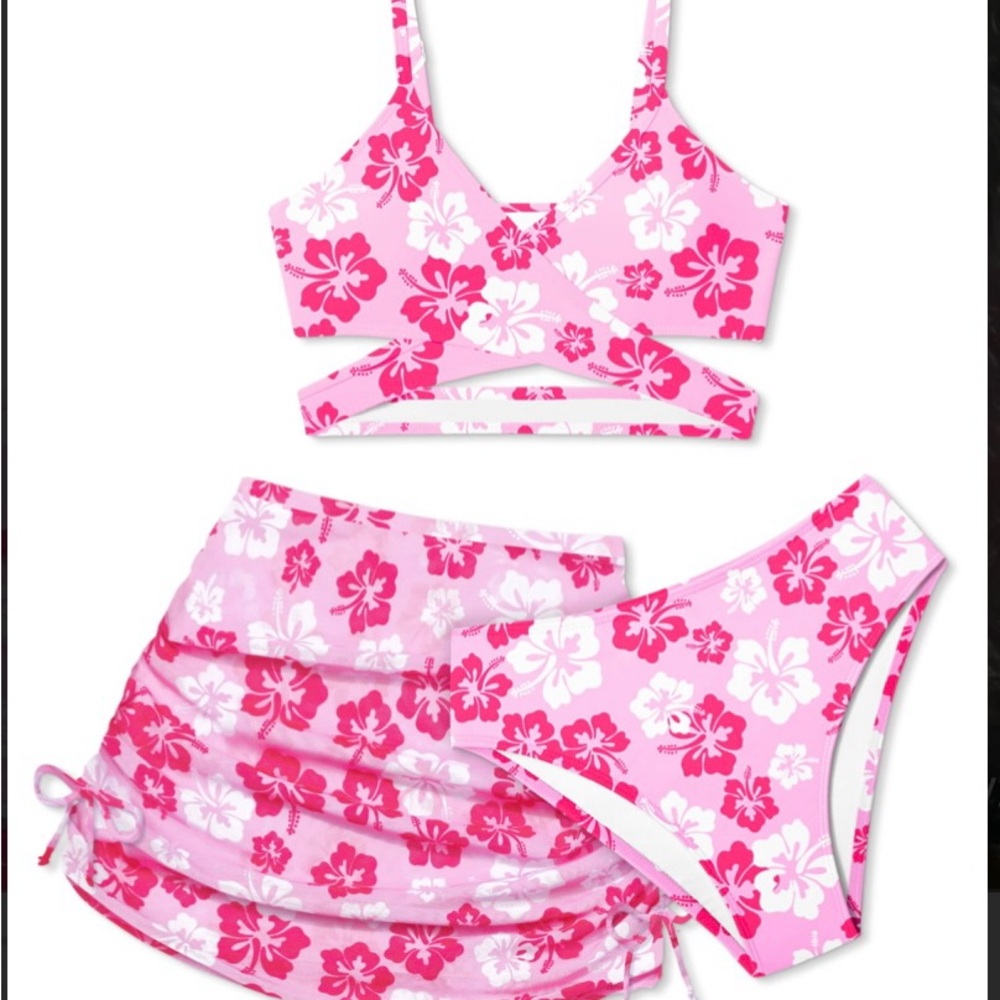 Floral Pink Girls Swimsuit Set